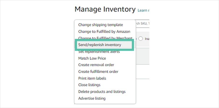 Seller Central Manage Inventory – Replenish Inventory