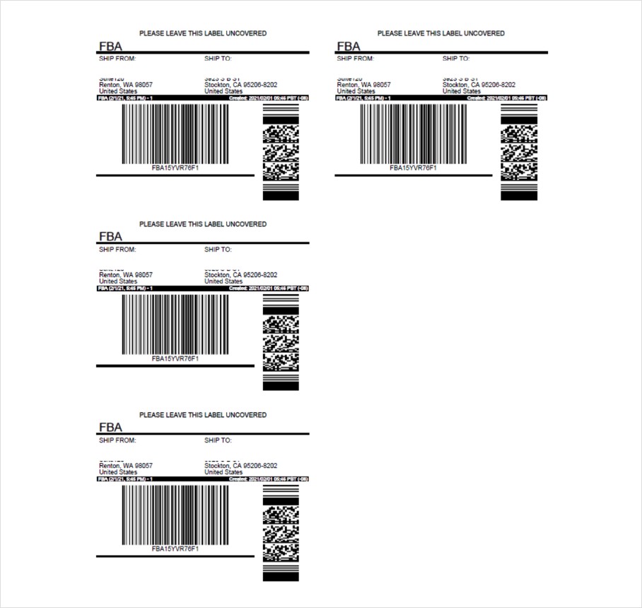 Send to Amazon Workflow - Sample FBA pallet label