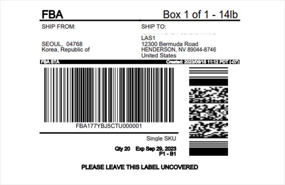 Send to Amazon Workflow Step 3 – Sample FBA box label