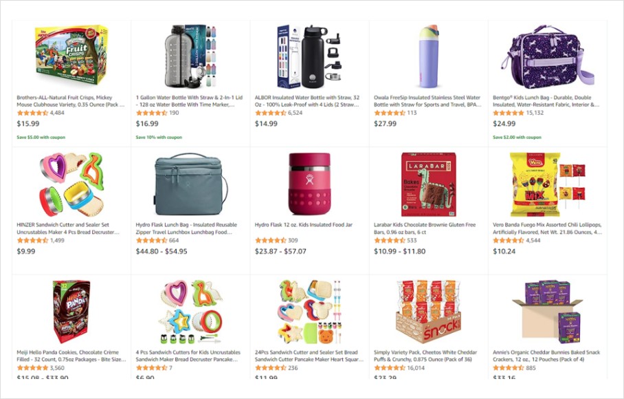 Amazon Back-To-School Lunch Box Page