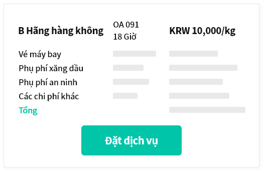 B Airline OA 091
												18 Hours KRW 10,000/kg Airfare Fuel surcharge Security surcharge Other costs Sum